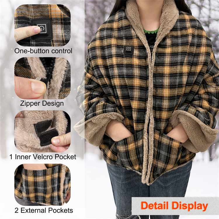  Multifunction Wrap Heating Plaid Shawl Blanket MTECB013