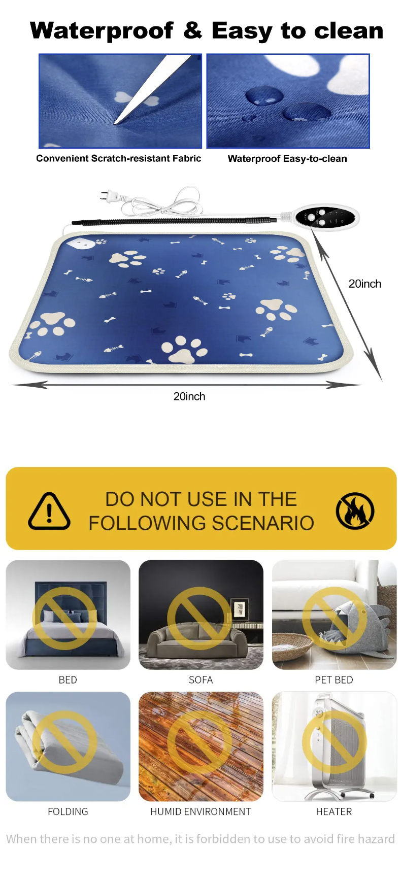 Waterproof Electric Pet Heating Pad For Dogs Cats With Timer MTECP001